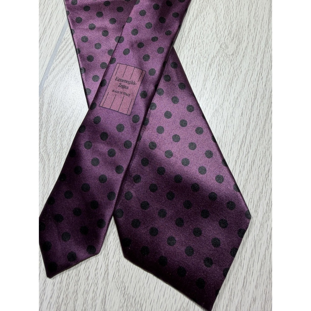 Ermenegildo Zegna Tie Mens One Size Purple 100% Silk Polka Dot Jacquard Italy